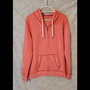 Under Armour Heathered Pink Full Zip Hoodie XL Sleeve Logo